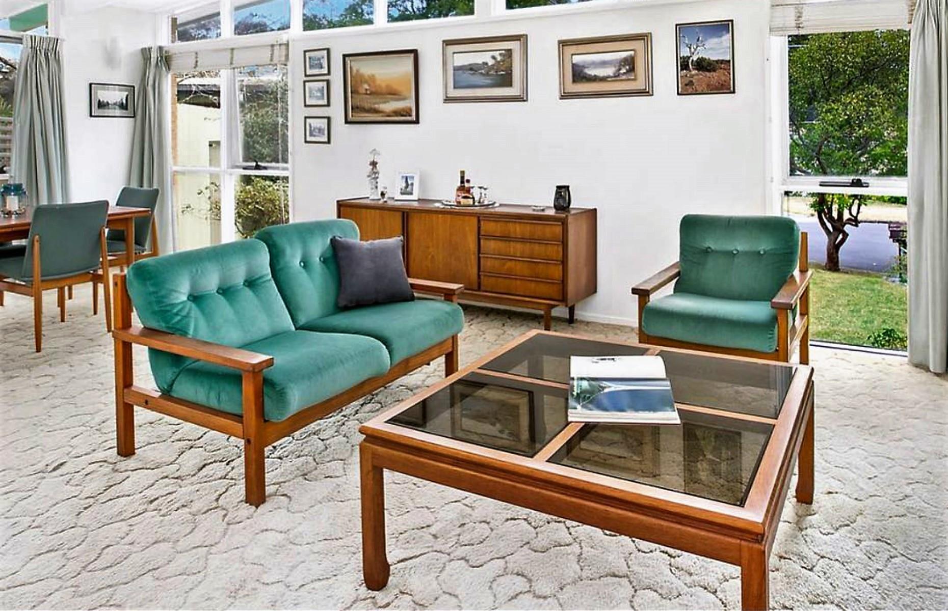 1960s living room with cut-and-loop carpet